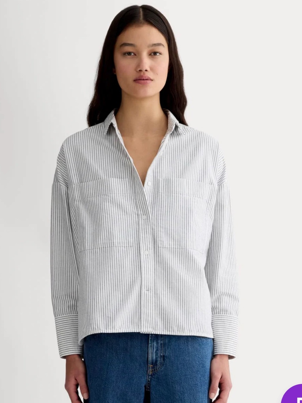 Everlane The Boxy Oxford in Black White Stripe NWT